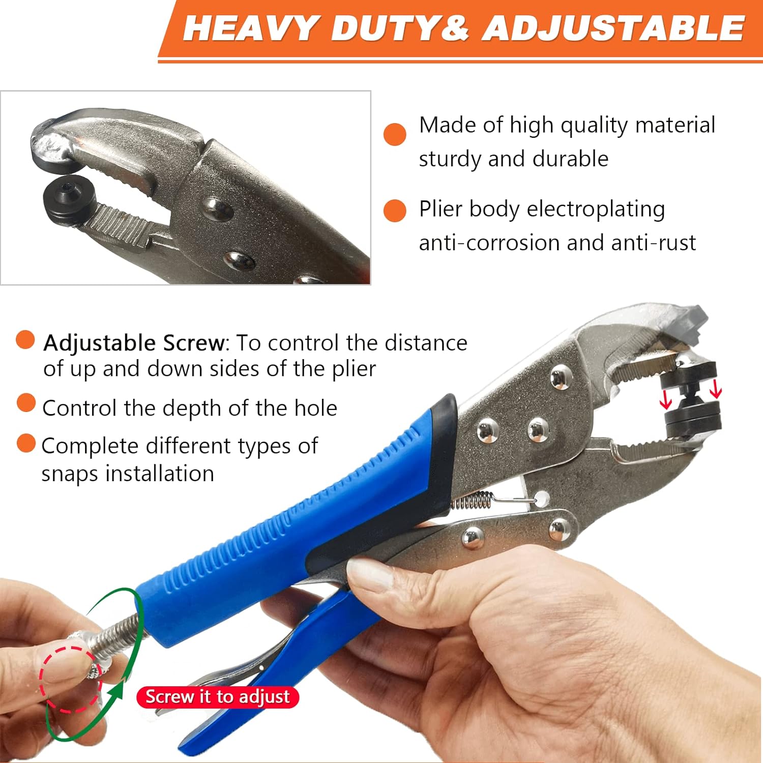 Heavy Duty Snap Fasteners Kit, Snap Fastener Pliers for Metal Snaps Installation on Boat Cover/Canvas/Carpet/Leather, Snap Fastener Tool with Screw Snap& Stainless Steel 15mm Marine Snaps-by MinliGUY - Image 6